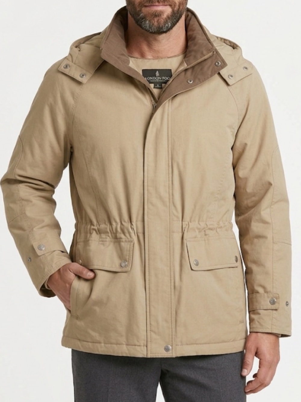 London Fog Men's Hooded Parka Down Filled Puffer Coat in Tan